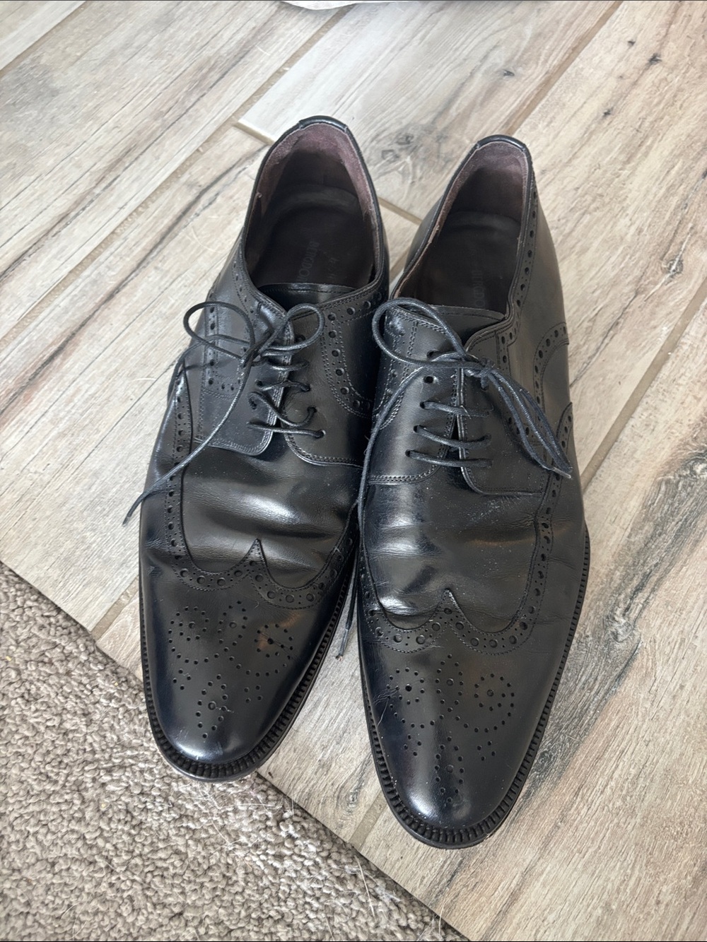 Men's Black Leather Wingtip Derby Shoes
